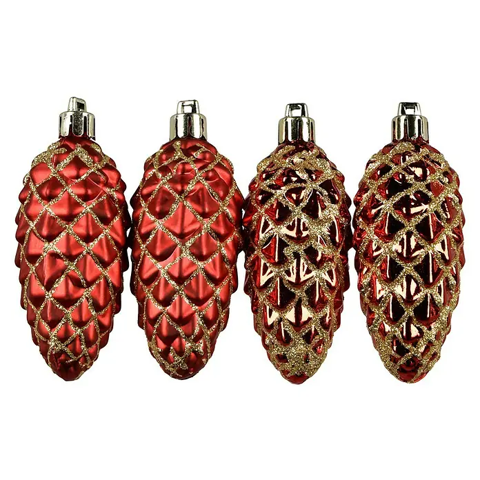 Christbaumschmuck Zapfen - Rot, Kunststoff, 6 Stk. - Vorderansicht