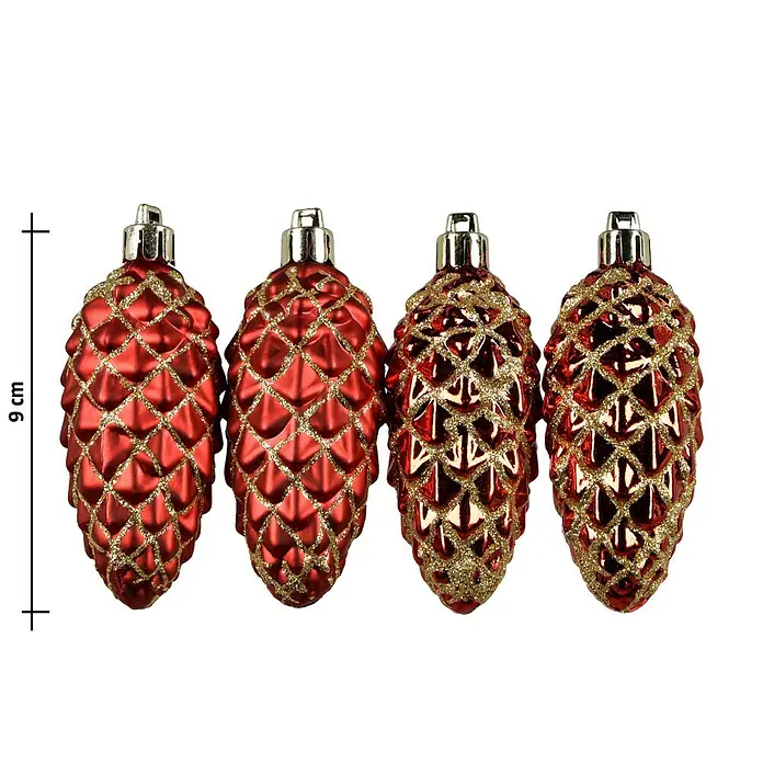 Christbaumschmuck Zapfen - Rot, Kunststoff, 6 Stk. - Vorderansicht