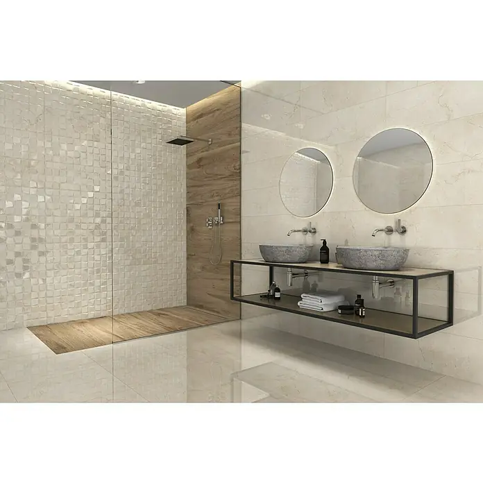 BHS Showroom Revestimiento cerámico Desert Tera - 30 x 90 cm, Marfil, Rectificado, Marmolado - Foto ambiente