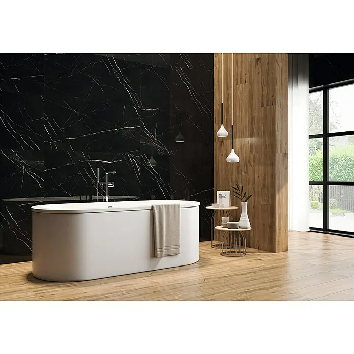 Pavimento porcelánico Selva - 22,5 x 119,5 cm, Beige, Rectificado, Estilo madera - Foto ambiente
