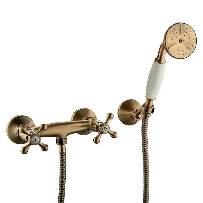 Rousseau Glamour Grifo de ducha bimando - Bronce, Cepillado - Vista frontal