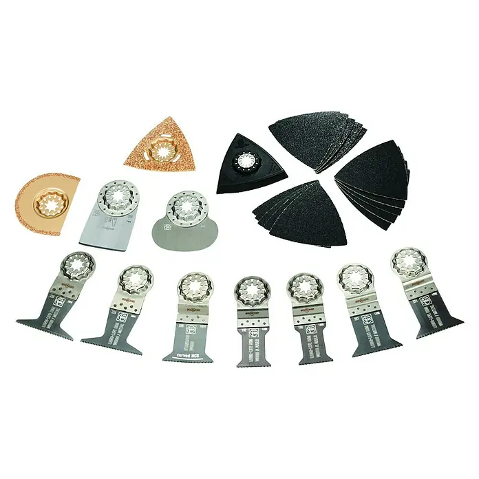 Fein Zubehör-Set Best of Starlock Renovation - 26 -tlg., Passend für: Multifunktionswerkzeug mit Starlock-Aufnahme, Multifunktionswerkzeug mit Starlock-Plus-Aufnahme, Multifunktionswerkzeug mit Starlock-Max-Aufnahme - Ansicht von oben
