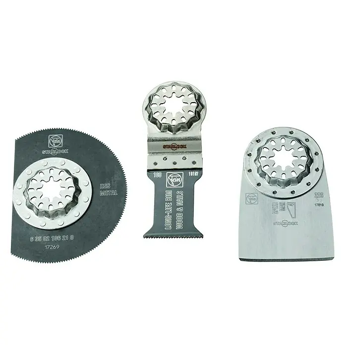 Fein Zubehör-Set Combo Starlock Renovation - 3 -tlg., Passend für: Multifunktionswerkzeug mit Starlock-Aufnahme, Multifunktionswerkzeug mit Starlock-Plus-Aufnahme, Multifunktionswerkzeug mit Starlock-Max-Aufnahme - Ansicht von oben