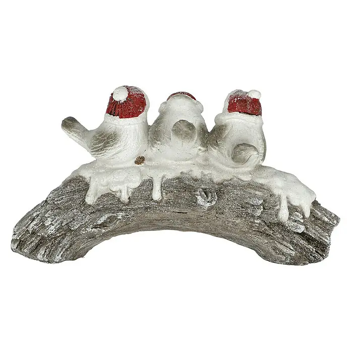 Dekofigur Weihnachtsvögel auf Ast - Polymagnesium, L x B x H: 17 x 54 x 29 cm - Rückansicht