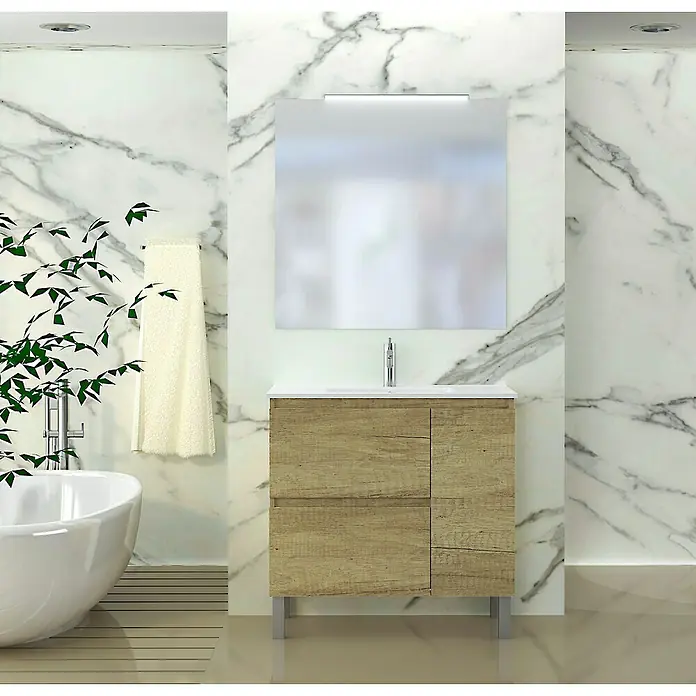 Mueble de lavabo Mahon - L x An x Al: 43 x 80 x 84 cm, Nature, Mate - Foto ambiente