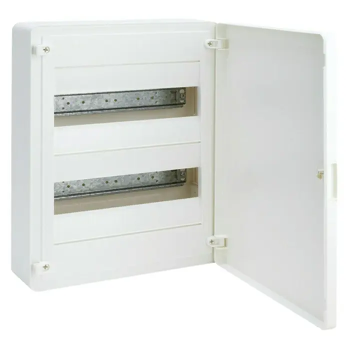 Aufputz-Verteiler Golf - Anzahl Klemmstellen: 24 Stk., L x B x H: 9,85 x 28,15 x 37,65 cm, Weiß - Diagonale Ansicht