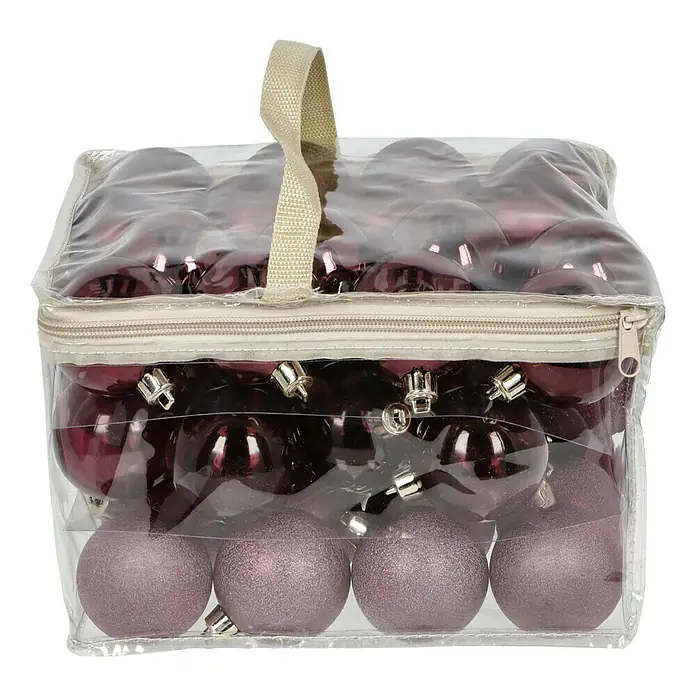 Christbaumkugel-Mix - Bordeaux, Kunststoff, Durchmesser: 6 cm, 48 Stk. - Vorderansicht