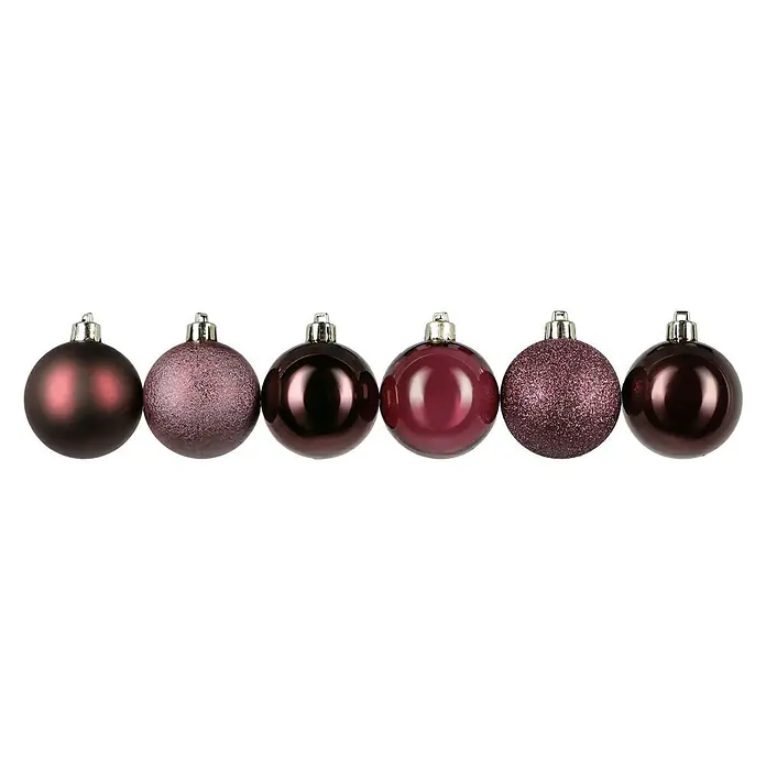 Christbaumkugel-Mix - Bordeaux, Kunststoff, Durchmesser: 6 cm, 48 Stk. - Vorderansicht