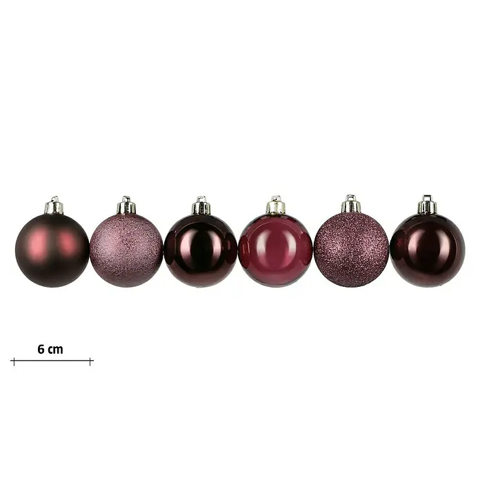 Christbaumkugel-Mix - Bordeaux, Kunststoff, Durchmesser: 6 cm, 48 Stk. - Vorderansicht