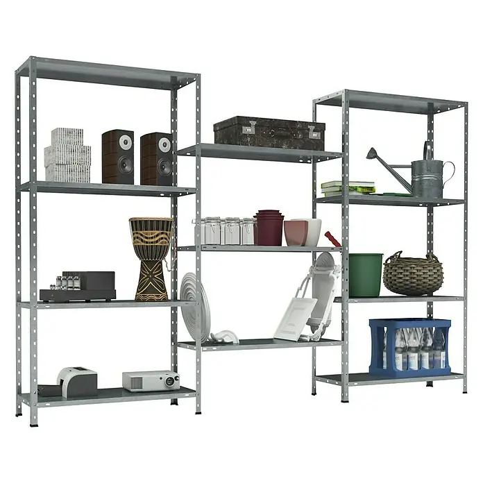 TKT Metallregal - L x B x H: 30 x 225 x 150 cm, Traglast: 30 kg/Boden, Anzahl Böden: 11 Stk., Schrauben, Silber - Vorderansicht