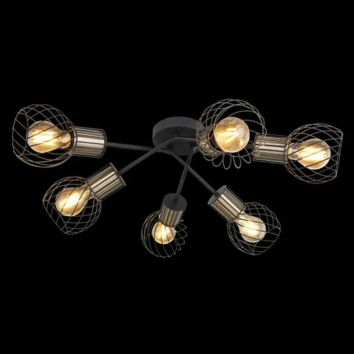 Globo Deckenleuchte Argusto - 240 W, L x B x H: 70 x 70 x 24 cm, Schwarz/Gold, E27 - Diagonale Ansicht