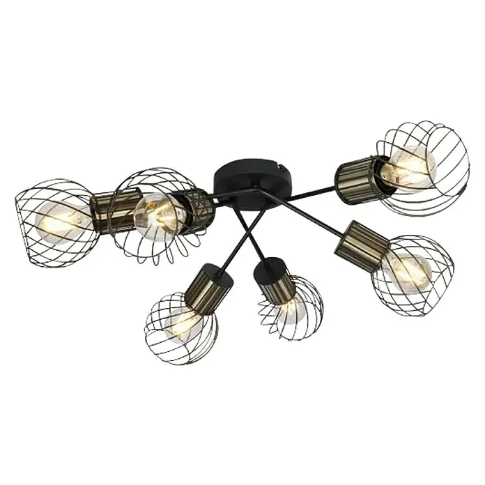 Globo Deckenleuchte Argusto - 240 W, L x B x H: 70 x 70 x 24 cm, Schwarz/Gold, E27 - Diagonale Ansicht