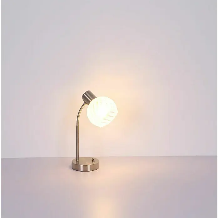 Globo Tischleuchte Willy - 40 W, L x B x H: 24 x 23 x 40 cm, Nickel Matt, Weiß, Klar, E27 - Stimmungsaufnahme