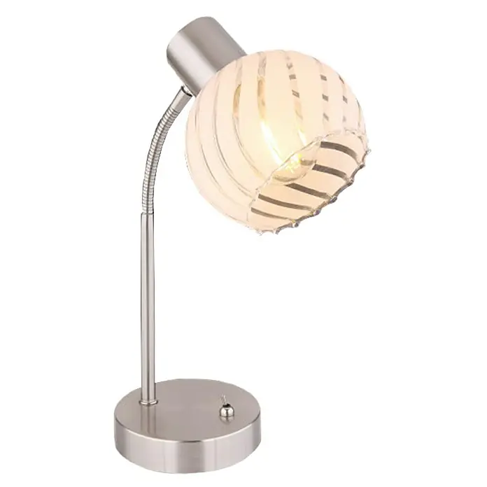 Globo Tischleuchte Willy - 40 W, L x B x H: 24 x 23 x 40 cm, Nickel Matt, Weiß, Klar, E27 - Diagonale Ansicht
