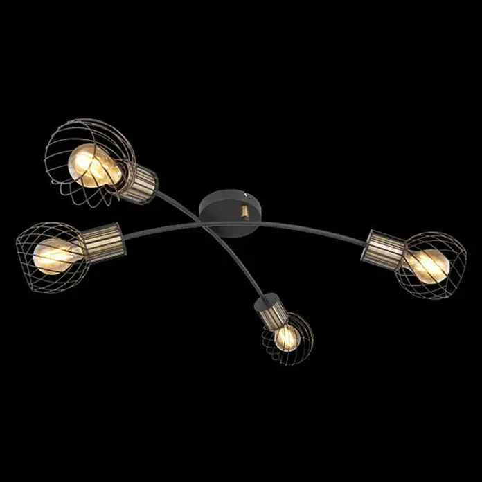 Globo Deckenleuchte Argusto - 160 W, L x B x H: 78 x 38 x 21 cm, Schwarz/Gold, E27 - Vorderansicht