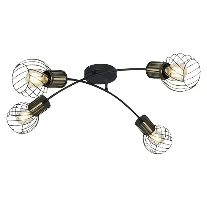 Globo Deckenleuchte Argusto - 160 W, L x B x H: 78 x 38 x 21 cm, Schwarz/Gold, E27 - Diagonale Ansicht