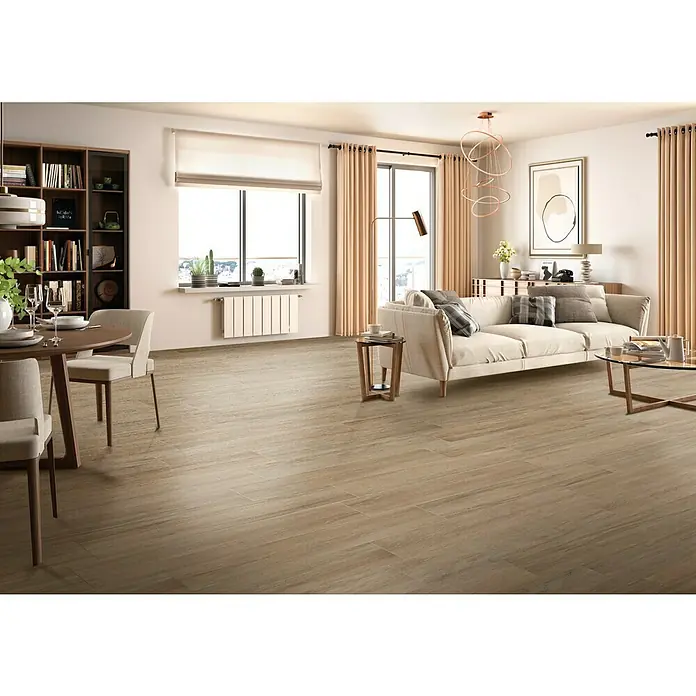 Pavimento porcelánico Vorma - 23 x 120 cm, Beige - Foto ambiente