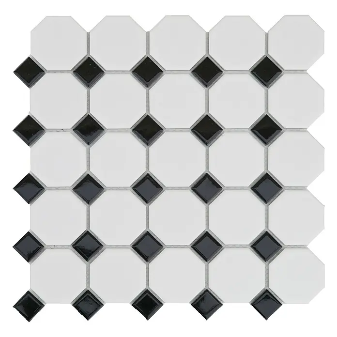 Baldosa de mosaico Octógono - 30 x 30 cm, Blanco/Negro - Vista superior