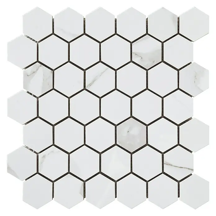 Baldosa de mosaico Calacatta Hexágono - 30 x 30 cm, Blanco - Vista frontal