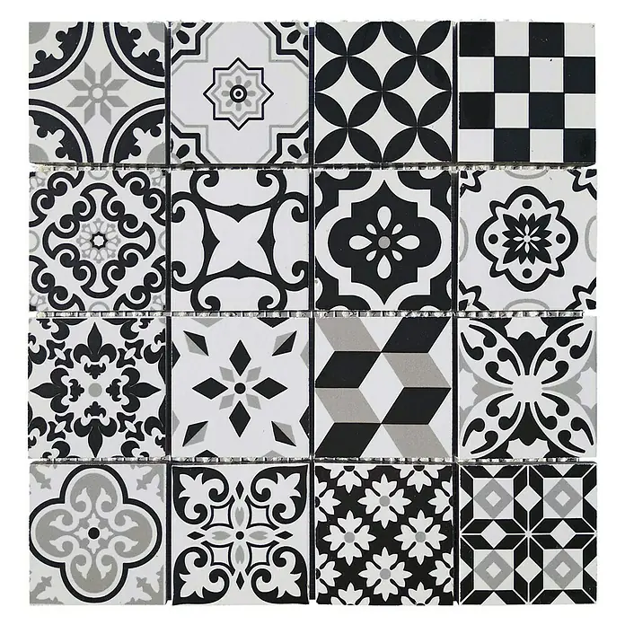 Baldosa de mosaico Arles - 29 x 29 cm, Negro/blanco - Vista frontal