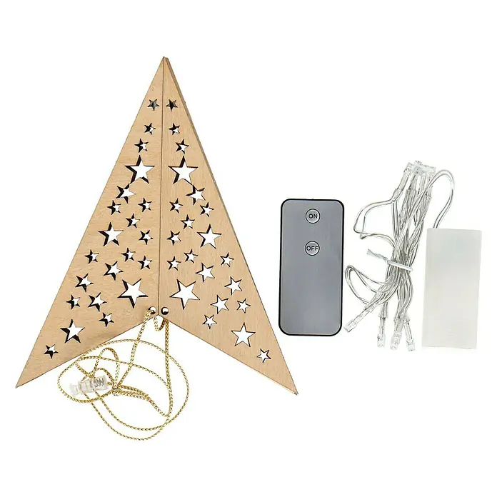 Estrella navideña LED - 20 luces, Madera, Diámetro: 60 cm, Marrón, Blanco cálido - Vista descendente