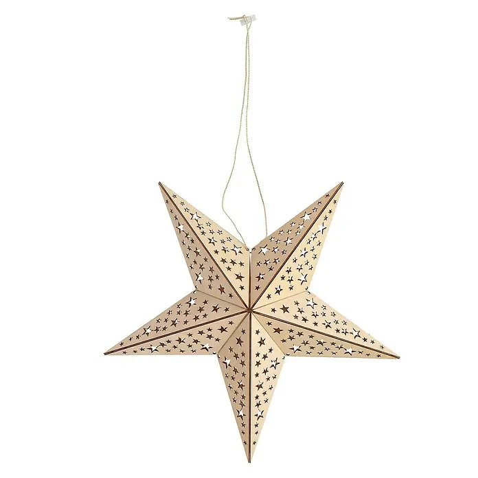 Estrella navideña LED - 20 luces, Madera, Diámetro: 60 cm, Marrón, Blanco cálido - Vista frontal