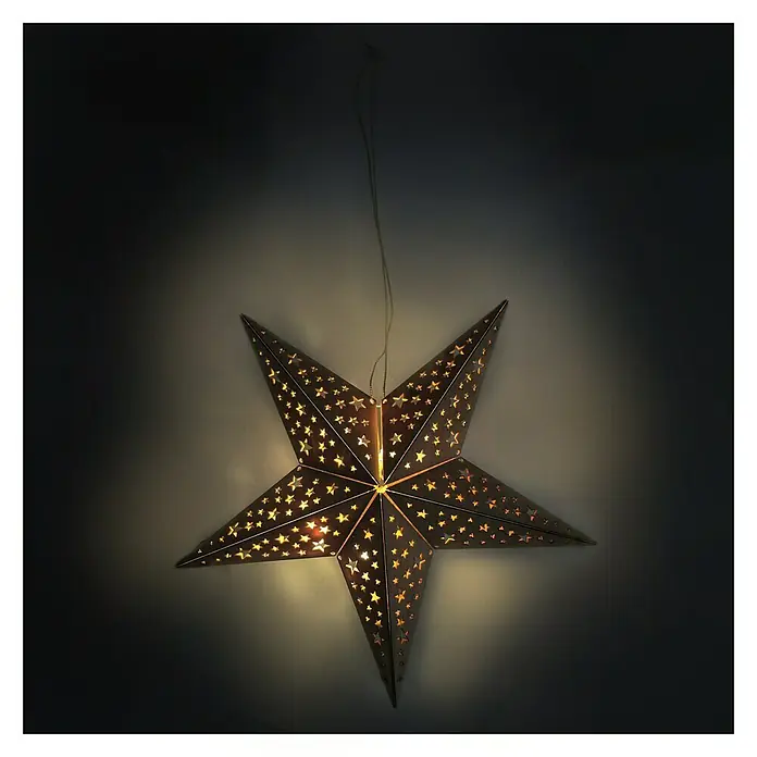 Estrella navideña LED - 20 luces, Madera, Diámetro: 60 cm, Marrón, Blanco cálido - Foto ambiente