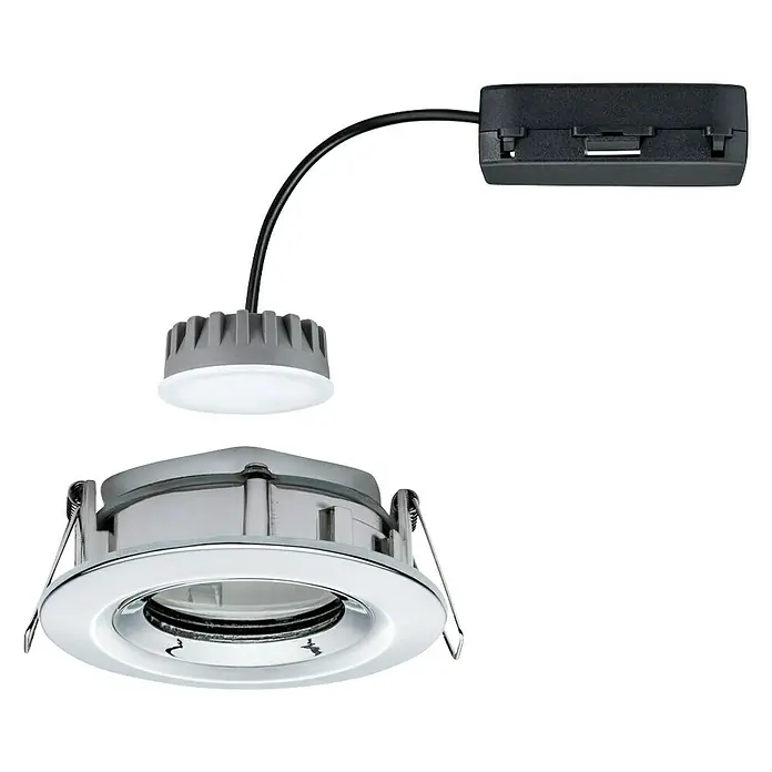 Paulmann LED ugradbena svjetiljka, okrugla Nova Plus - 6,8 W, Krom, Topla bijela, IP65 - Dijagonalni pogled