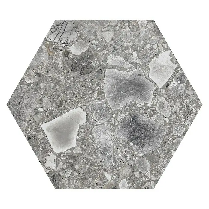 Feinsteinzeugfliese Hexagon Iseo Natural - 22 x 25 cm, Grau, Matt - Draufsicht