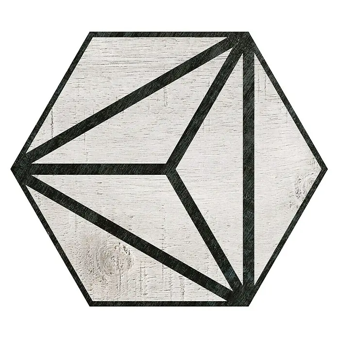 Feinsteinzeugfliese Hexagon Tribeca Grey - 22 x 25 cm, Grau/Schwarz, Matt - Draufsicht