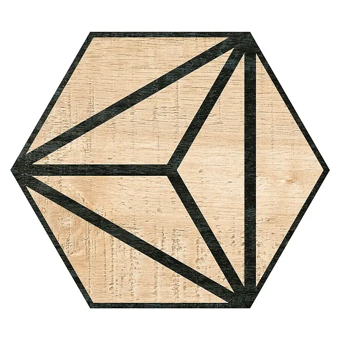 Feinsteinzeugfliese Hexagon Tribeca Grey - 22 x 25 cm, Schwarz/Beige, Matt - Draufsicht