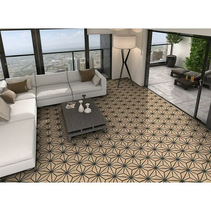 Feinsteinzeugfliese Hexagon Tribeca Grey - 22 x 25 cm, Schwarz/Beige, Matt - Stimmungsaufnahme