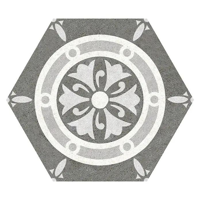 Feinsteinzeugfliese Hexagon Vintage Farnese - 25 x 22 cm, Grau/Weiß, Matt - Draufsicht