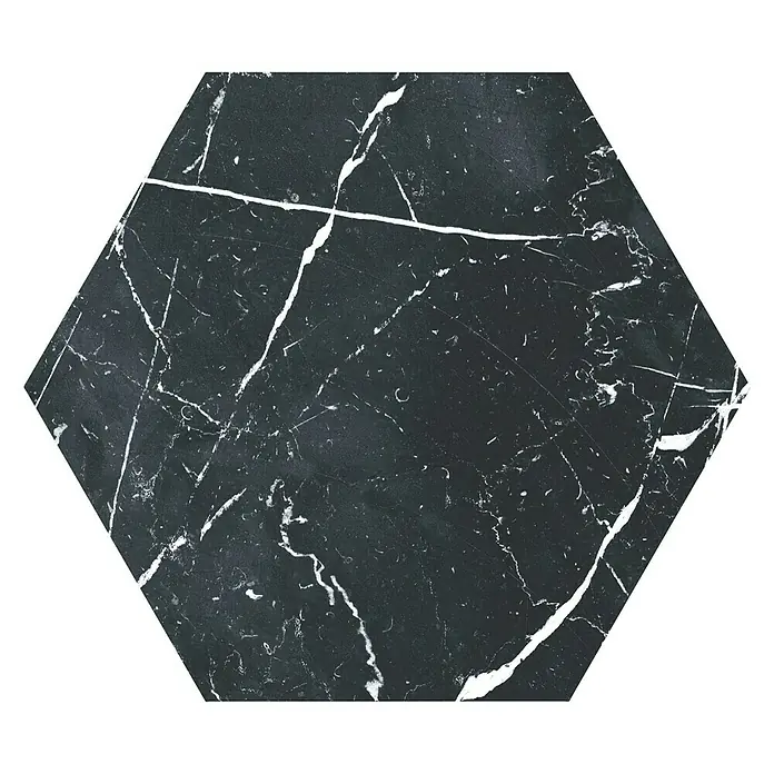 Feinsteinzeugfliese Hexagon Marquina - 25 x 22 cm, Schwarz, Matt - Draufsicht
