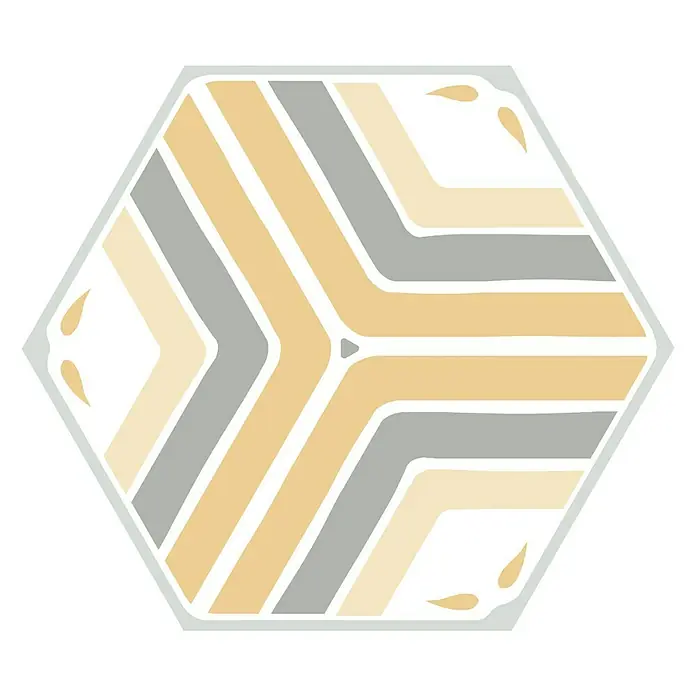 Feinsteinzeugfliese Hexagon Jasmine Yellow - 25 x 22 cm, Gelb/Grau/Orange, Matt - Draufsicht