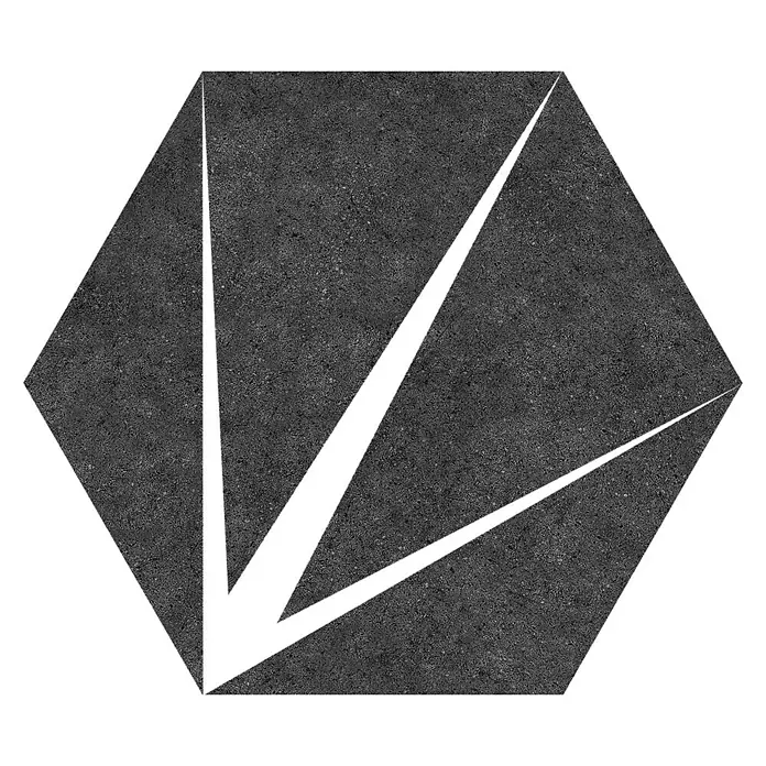 Feinsteinzeugfliese Hexagon Trident Nero - 22 x 25 cm, Schwarz/Weiß, Matt - Draufsicht