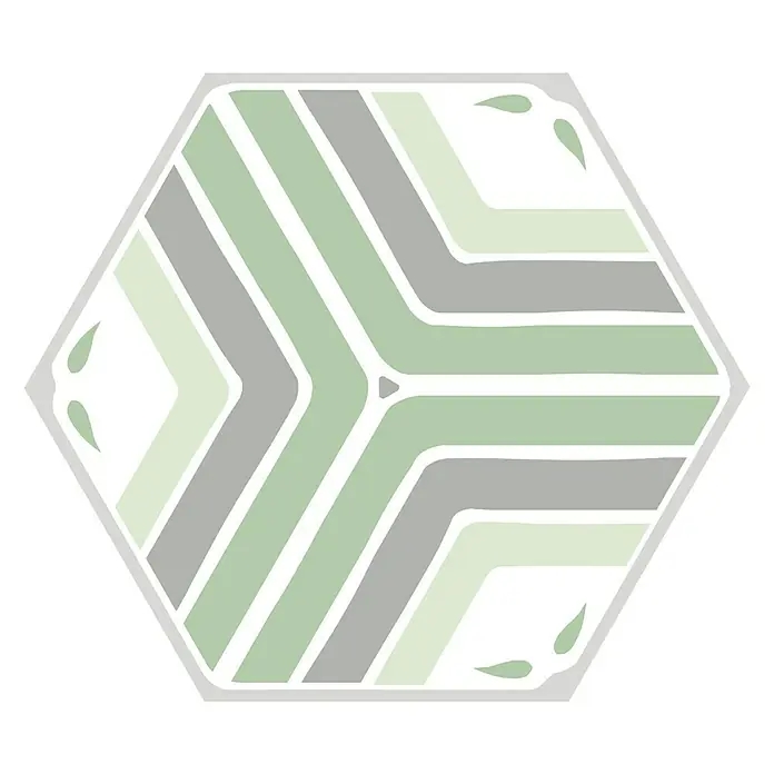 Feinsteinzeugfliese Hexagon Jasmine - 25 x 22 cm, Weiß/Grün, Matt - Draufsicht