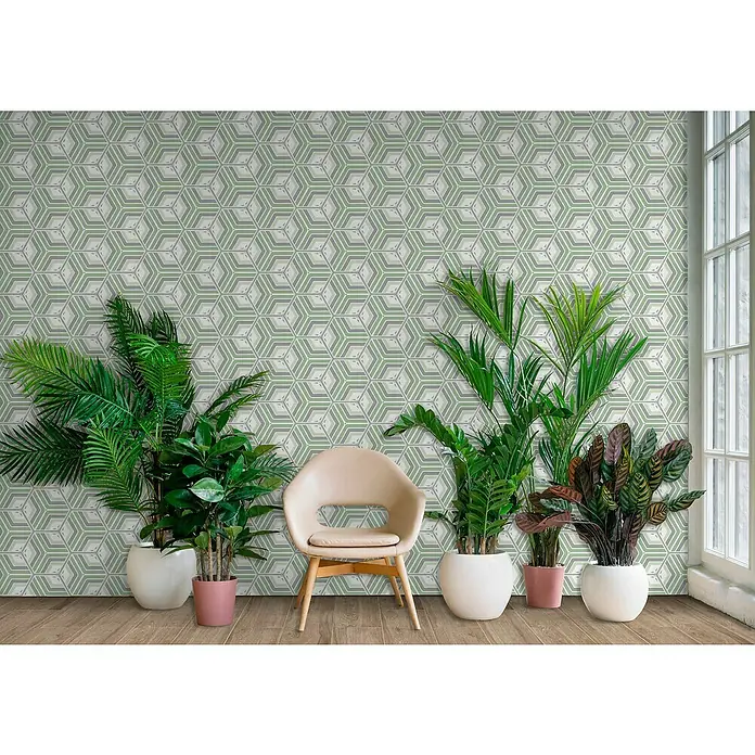 Feinsteinzeugfliese Hexagon Jasmine - 25 x 22 cm, Weiß/Grün, Matt - Stimmungsaufnahme