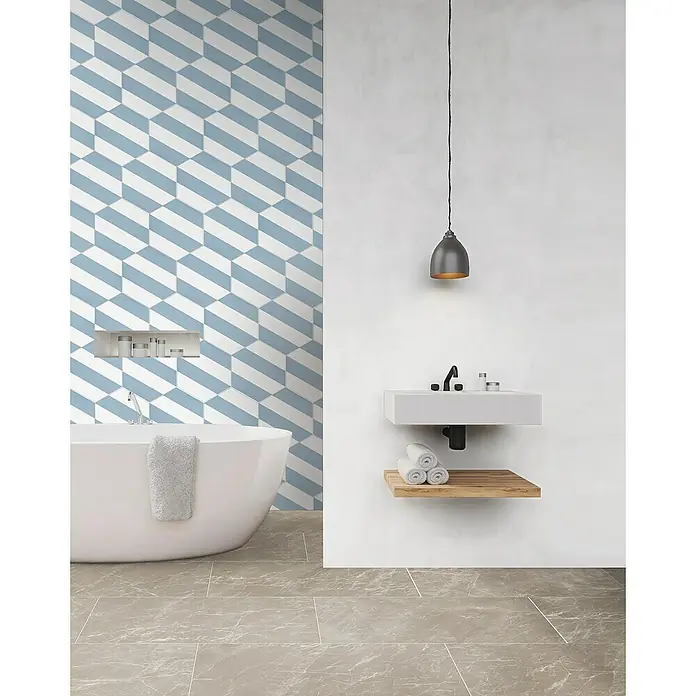 Feinsteinzeugfliese Hexagon Porto Capri Blue - 22 x 25 cm, Blau/Weiß, Matt - Stimmungsaufnahme