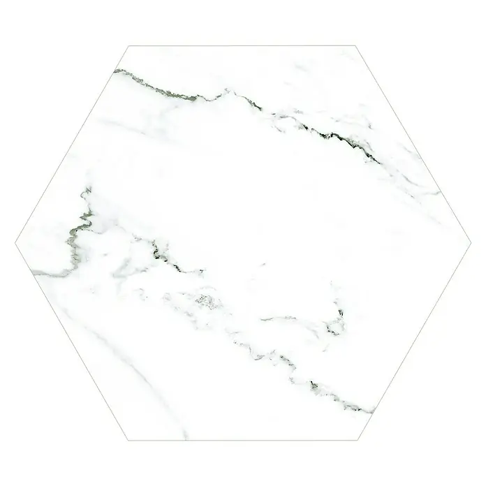 Feinsteinzeugfliese Hexagon Calacatta - 25 x 22 cm, Weiß, Matt - Draufsicht
