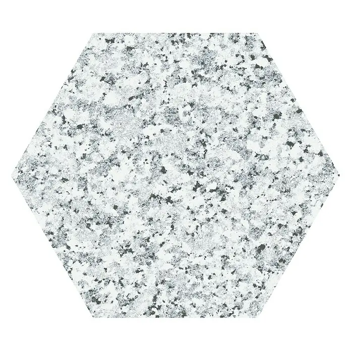 Feinsteinzeugfliese Hexagon Granite White - 25 x 22 cm, Weiß/Grau, Matt - Draufsicht
