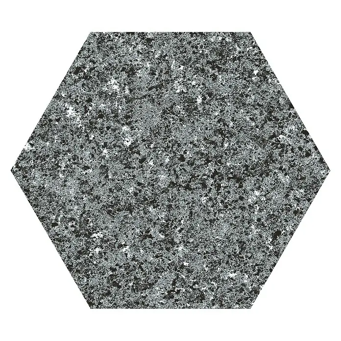 Feinsteinzeugfliese Hexagon Granite Dark - 25 x 22 cm, Dunkelgrau, Matt - Draufsicht