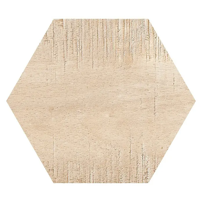 Feinsteinzeugfliese Hexagon Sawnwood Beige - 22 x 25 cm, Beige, Matt - Draufsicht