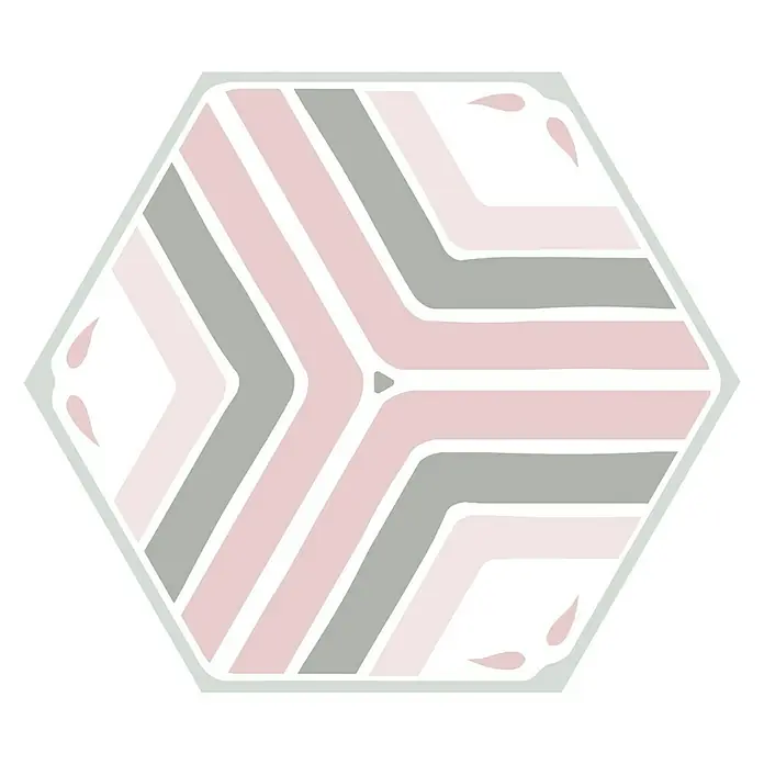 Feinsteinzeugfliese Hexagon Jasmine Pink - 25 x 22 cm, Rosa/Grau, Matt - Draufsicht