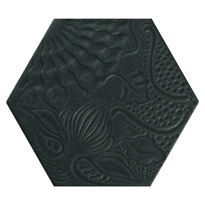 Feinsteinzeugfliese Hexagon Gaudi Black - 22 x 25 cm, Schwarz, Matt - Draufsicht