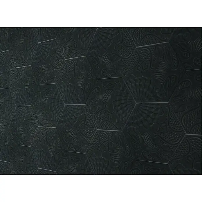Feinsteinzeugfliese Hexagon Gaudi Black - 22 x 25 cm, Schwarz, Matt - Detailaufnahme
