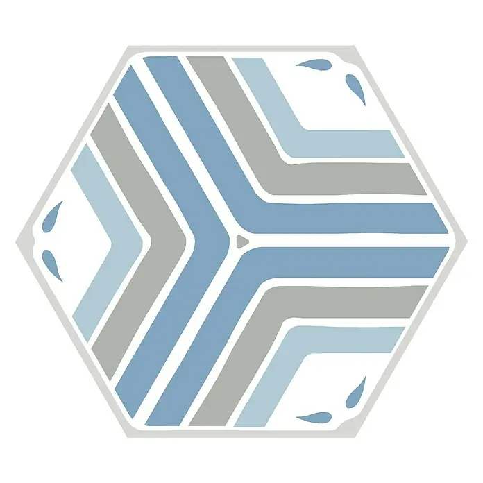 Feinsteinzeugfliese Hexagon Jasmine Blue - 25 x 22 cm, Blau/Grau, Matt - Draufsicht