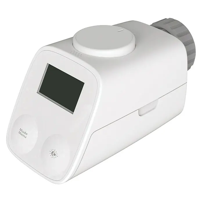 Essentials Heizkörper-Thermostat - Batteriebetrieben, Smarte Steuerung: Essentials Smart Home App, 115 x 64 x 61 mm - Diagonale Ansicht