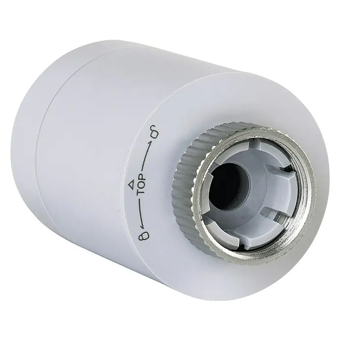 Essentials Heizkörper-Thermostat Premium - Batteriebetrieben, Smarte Steuerung: Essentials Smart Home App, Ø x L: 5,7 x 10,3 cm - Diagonale Ansicht