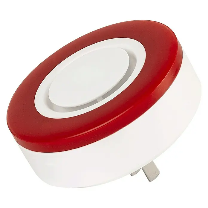 Essentials Alarmsirene - Netzbetrieben, Ø x H: 8 x 3,2 cm, Alarmsignal: 95 dB - Diagonale Ansicht